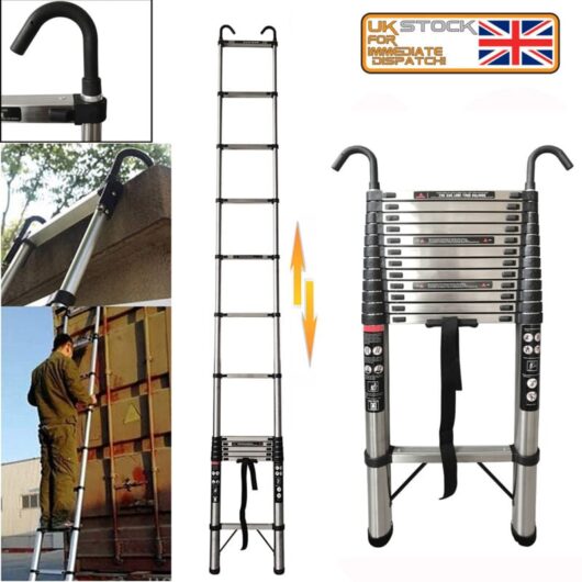 Telescopic Ladder 5M Multi-Purpose Folding Ladder w/ Hooks Max Load 150kg, EN131