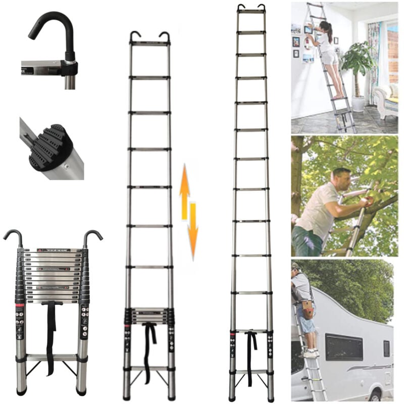 Telescopic Ladder 5M Multi-Purpose Non-slip Folding Ladder with Detachable Hooks