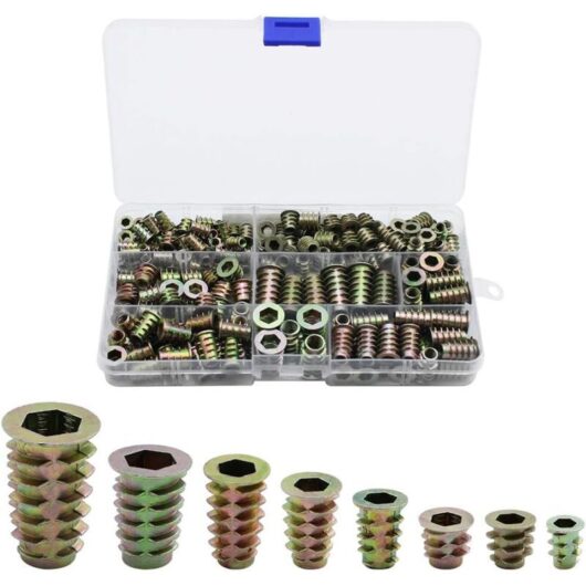 Tinor - 230 Pieces Zinc Alloy Hexagon Threaded Insert Nuts Threaded Insert Nuts External Thread Nuts M4 M5 M6 M8 for Nut Tool Kit