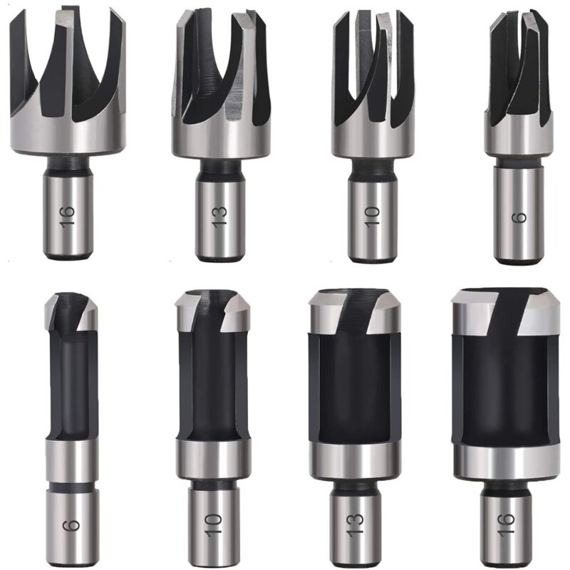 Tinor - 8PCS hss Wood Plug Cutter Wood Cutting Tool Wood Plug Cutter Drill Bits 6mm /10mm/13mm/16mm