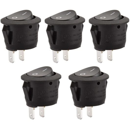 Tinor - Pack Round Rocker Switches - 2 Terminals spst, 6A, 250VAC, ul, vde - Black