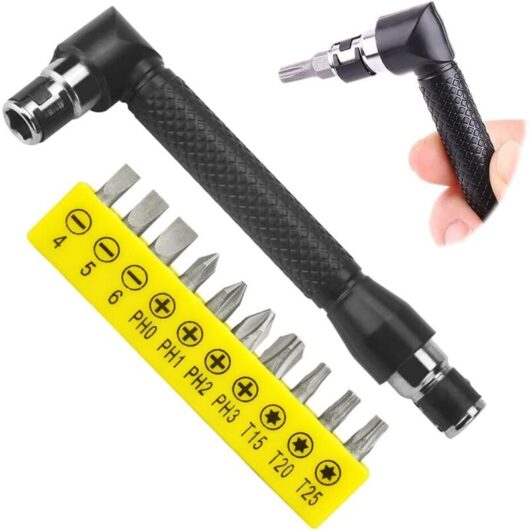 Tinor - Screwdriver L-Shaped Extension Handle 1/4' Hex Socket Wrench Hex Socket Screwdriver L-Shaped Double Head Screwdriver with 10 Screwdriver Bits