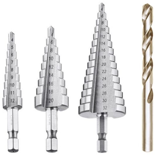 Tinor - Step Drill Bit, hss Metal Countersink Drill Bit 4PCS 4-12/20/32mm Step Drill Bit Steel Countersink Drilling Conical Triangle with Titanium