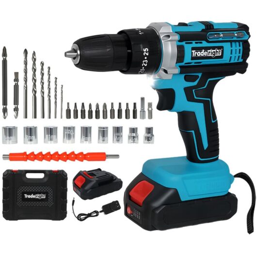 Traderight 21V Cordless Drill Driver Kit Electric Impact Hammer 2×2.0Ah Battery