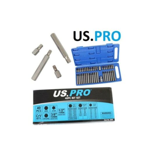 Us Pro - 40pc Bit Set Hex Spline Torx 3/8" & 1/2" Adaptor Deep and Shallow 2200