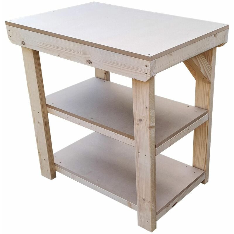 Wooden 18mm MDF Top Workbench (Clearance range), 3ft (90cm) Double shelf