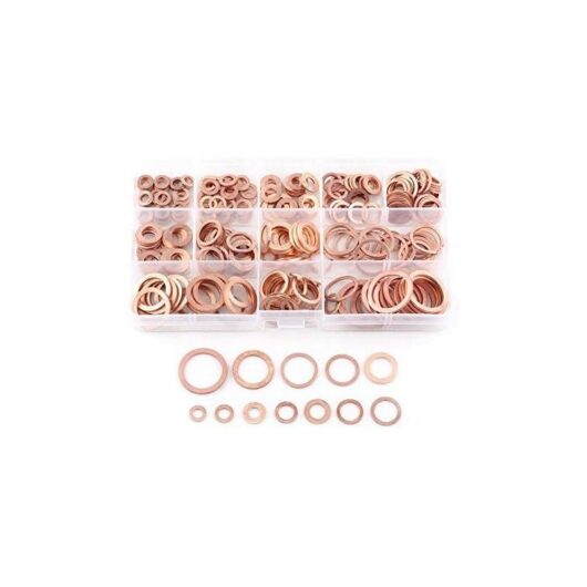 280pcs M5-M20 Copper Flat Washers 12 Sizes, Flat Washer with Storage Box for Screw Sealing, Sealing Rings