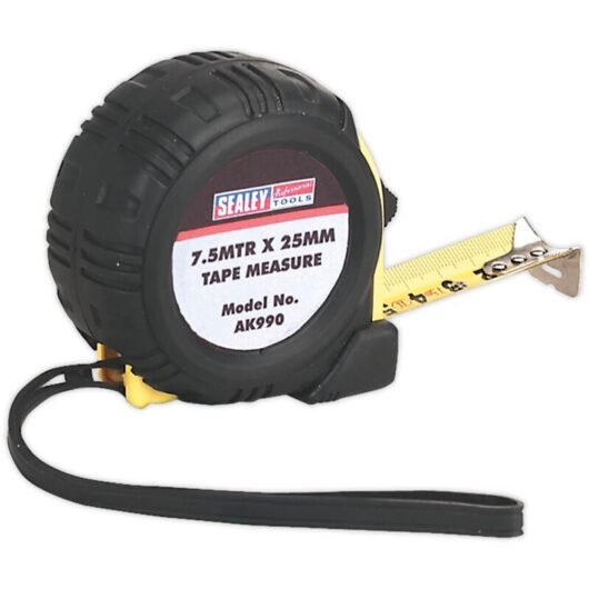 Sealey - AK990 Metric/Imperial Rubber Tape Measure 7.5m(25ft) x 25mm