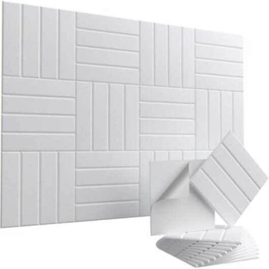12 Pack Self-Adhesive Acoustic Panels - High Density 30 x 30 cm Soundproofing Wall Panels for Noise and Echo Reduction, White