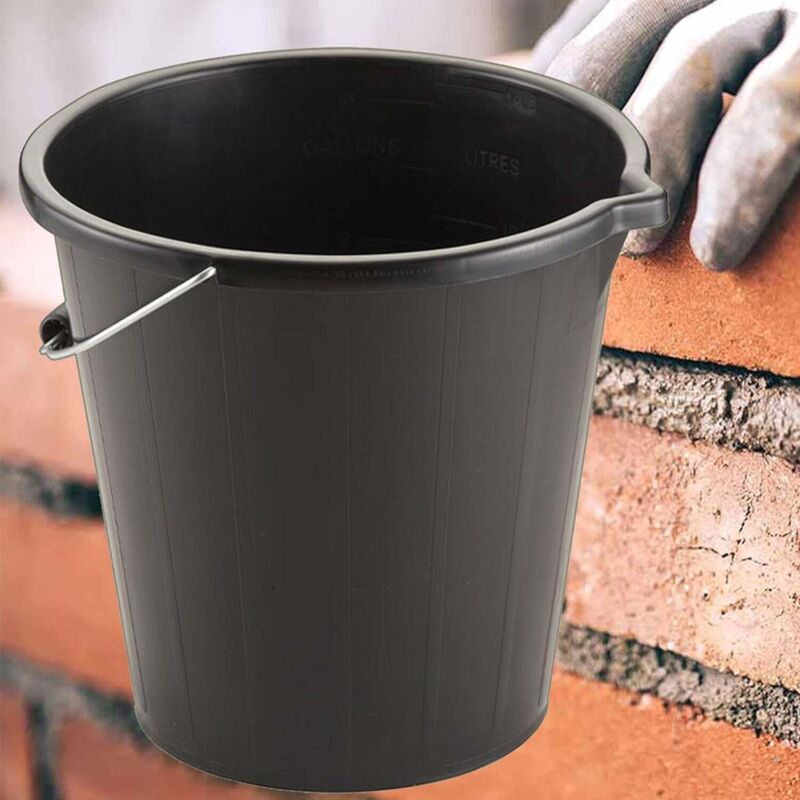 2 x 14 Litre Black Plastic Water Storage Cement Mixing Buckets