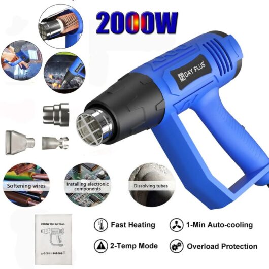 2000W Heat Gun Hot Air Wind Blower Dual Temperature + 3 Nozzles Power DIY Heater