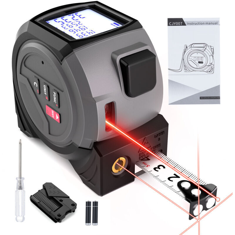 3-in-1 Laser Rangefinder, 5M Rechargeable Tape Measure, Measuring Tool with Movable Magnetic Hook and 40M Laser, Pythagorean Mode, Freely Changing