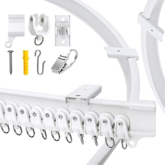3 m curved flexible curtain track, complete kit with 24 stainless steel hooks, adaptable for L or U-shaped shower curtains, DIY partitions