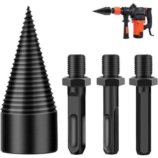 4-Piece Firewood Drill Bit Set, Drill Bits, 42mm Log Splitter for Splitting Wood, Wood Cutting Tool with Hex Shank, Square Shank, Round Shank