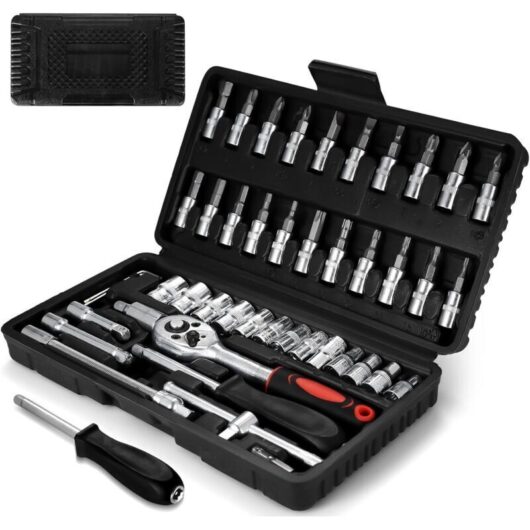 46-Piece Automotive Mechanical Tool Set, DIY Tools, Ratchet Set, Socket Wrench, Complete Tool Case, 1/4" Ratchet Wrench