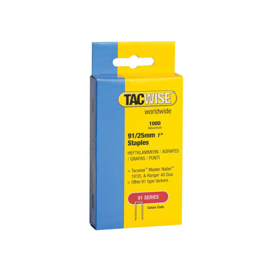 91 Narrow Crown Staples 25mm - Electric Tackers Pack 1000 TAC0285