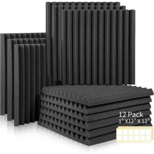 Acoustic foam panels, pack of 12, sound-absorbing, self-adhesive, fireproof, for podcasts, recording studios, offices, double cara, 30 x 30 x 2.5 cm,