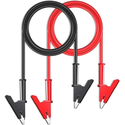 Alligator Clip Electrical Test Lead Set, Heavy Duty 15A Connection Leads with Copper Protective Clips, PVC Silicone Cables, 2 Colors, 100cm Length