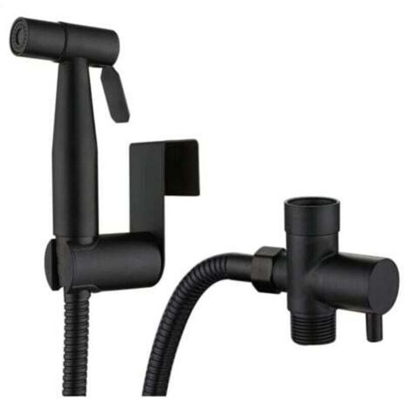 Bidet sprayer, bathroom shower head, hand shower, complete set, black, black