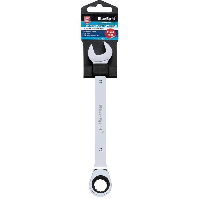 Blue Spot Tools - BlueSpot 15mm Chrome Vanadium Ratchet Spanner Fixed Head