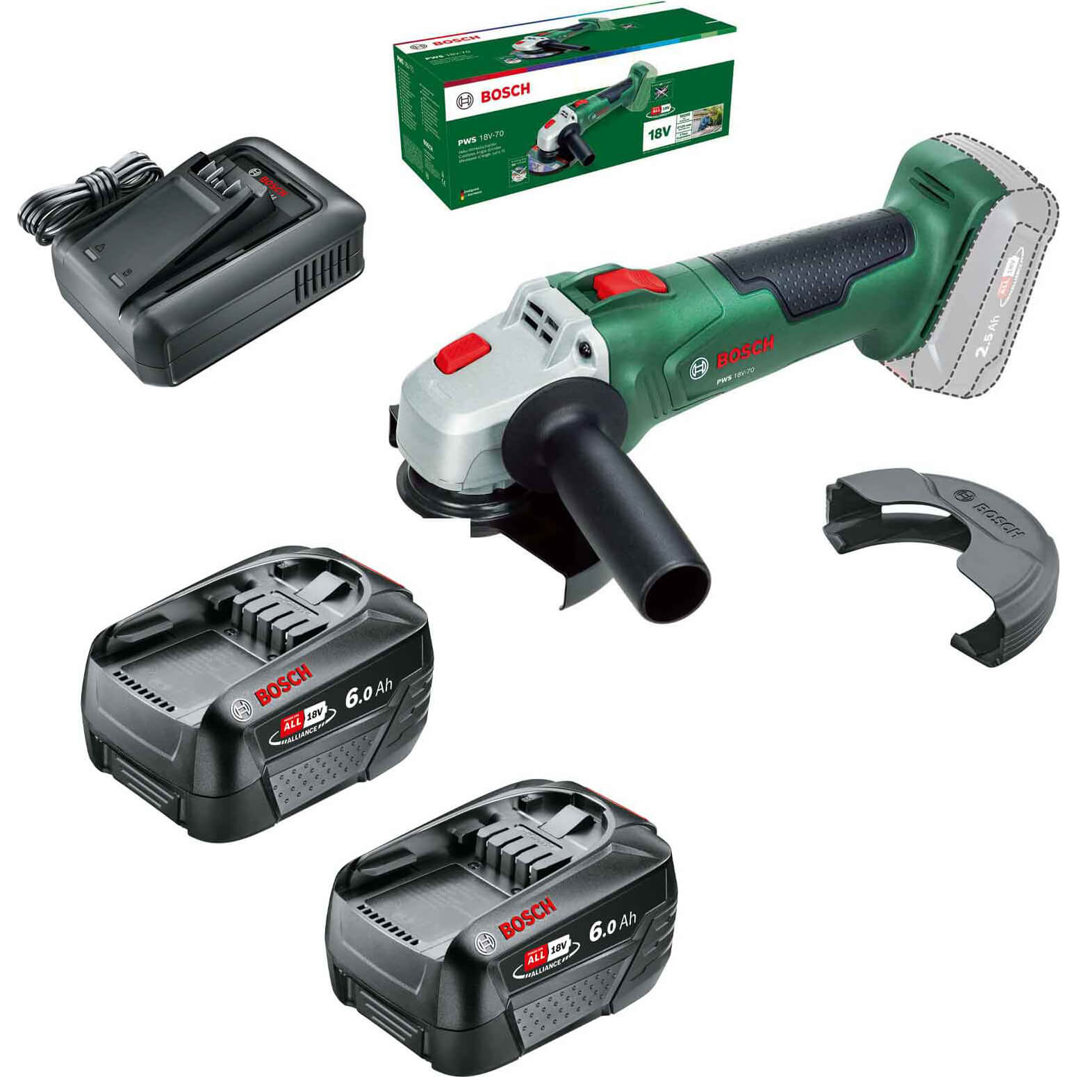 Bosch PWS 18V-70 P4A 18v Cordless Angle Grinder 125mm 2 x 6ah Li-ion Charger No Case