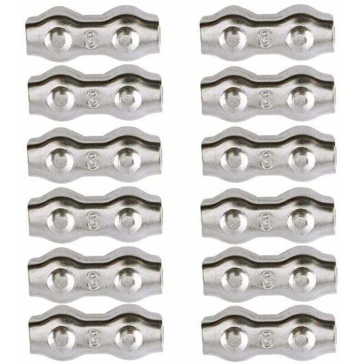 Cable clamps, 3mm steel cable clamps, 12 pieces, duplex cable clamps, 304 stainless steel cable clips, cable handles for 2mm metal cables,