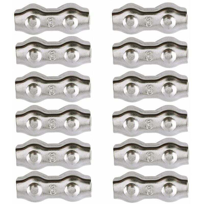 Cable clamps, 3mm steel cable clamps, 12 pieces, duplex cable clamps, 304 stainless steel cable clips, cable handles for 2mm metal cables,