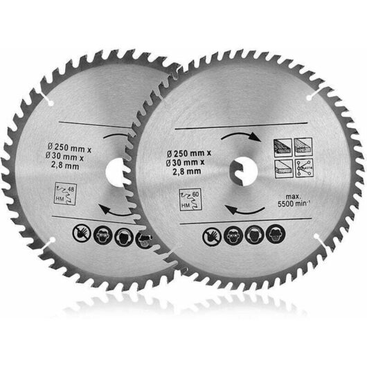 Circular Saw Blades for Precision Cutting of Universal Saws and for Universal Cutting of Natural Wood, Hardwood (2PCSx250mm)