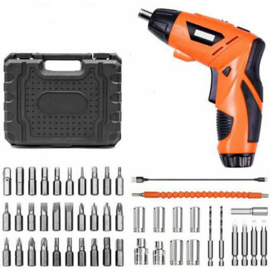 Cordless Drill/Driver, Dual-Ended Electric Screwdriver, USB Rechargeable, 4.2V, 1500mAh, 230RPM, with 47 Accessories