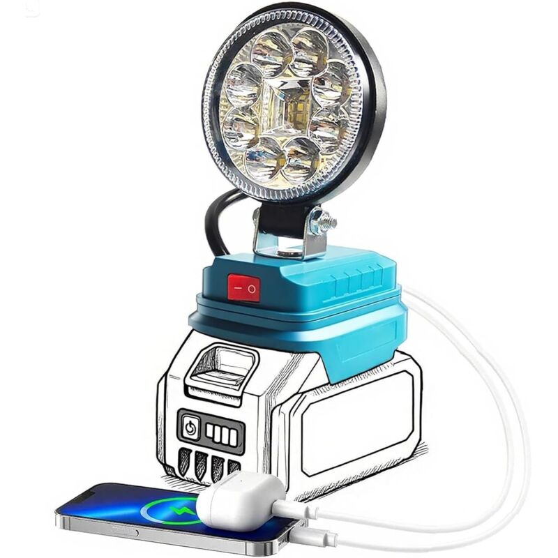 Cordless LED Work Light, Portable Spotlight Flashlight for Makita 18V LXT, Battery with USB-A Charging Port for Camping, Emergency Repair Lighting,