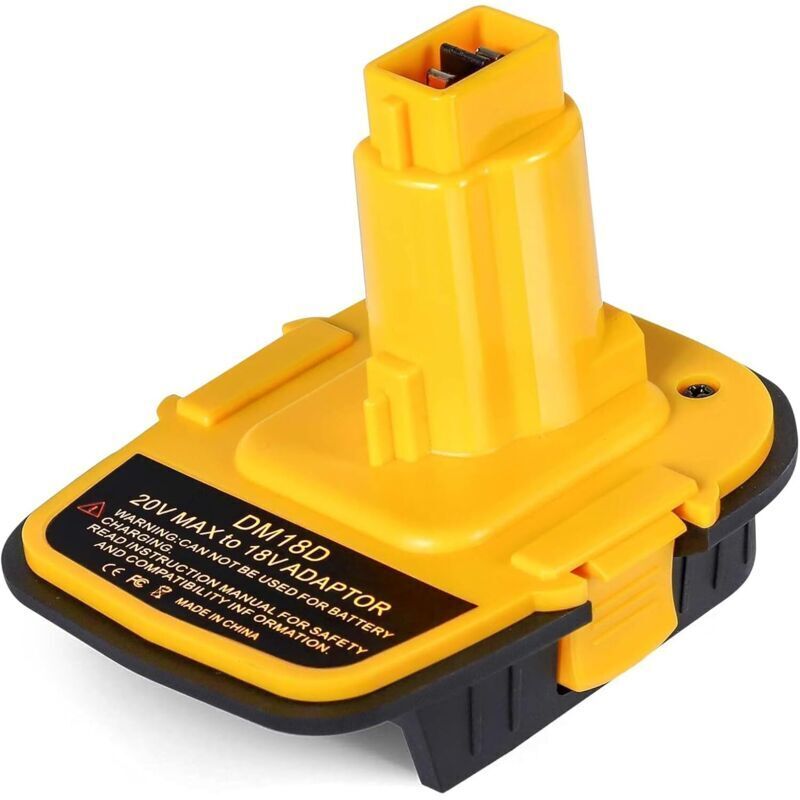 DM18D battery adapter with USB port - Converts compatible with Dewalt 20V or Mil-Waukee 18V Li-ion batteries to work with 18V power tools