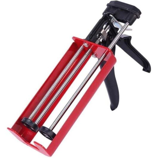 Dual-cartridge caulking gun for two-component sealants (1:1 mixing ratio) up to 400 ml. Manual applicator gun for adhesives, sealants, and epoxies,