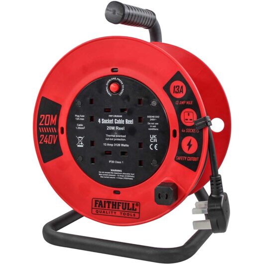 Faithfull Power Plus 13A 4 Socket Open Cable Reel 240v 20m