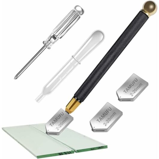 Glass Cutter Set for 2-20mm Thick Glass Tile Mosaic Cutter Diamond Glass Cutter Tile Cutter with 3 Interchangeable Carbide Cutter Heads