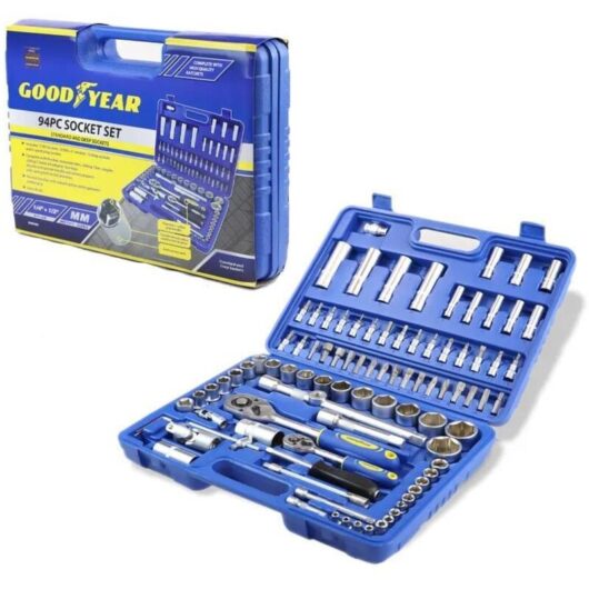 Goodyear - 94PC socket set 1/4'' & 1/2'' deep hex ratchet extension bar bit 901952