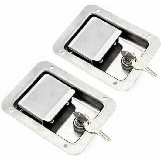 Hardware Pack of 2 Stainless Steel Spring Latches for Pallets with Lock and Key - Single Flush Handle for RV Door Trailer,