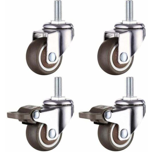 Heavy-Duty Swivel Caster with M8 Threaded Stem for Hand Trolleys, Work Tables, Furniture Wheels, 1.5 inch, Thread Diameter: 8mm, Length: 20mm, 2PCS