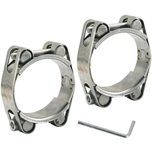 Heavy-duty 304 stainless steel double-headed, double-layer hose clamp, 45-55 mm band width 20 mm (2 pieces with wrench)