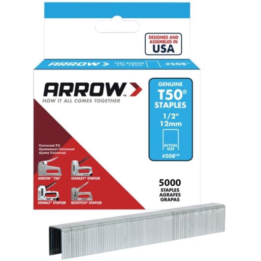 High-Quality Arrow T50 Staples, 12mm, Pack of 5000 for T50/T50DCD/T50 Red/PRO HT55BL Staplers