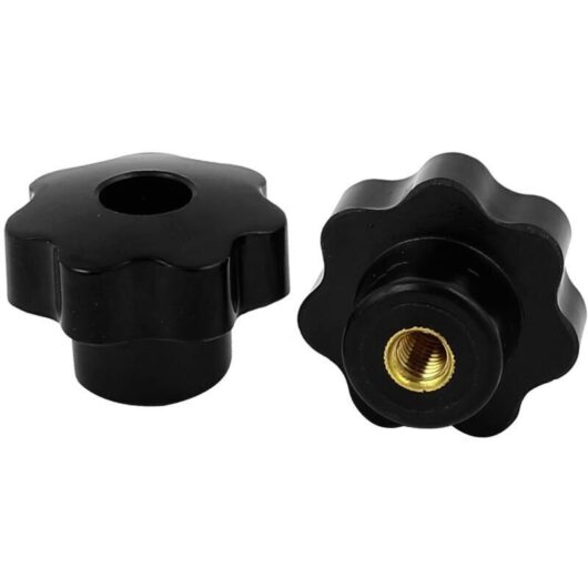 Knurled screw-on clamping nut handle, M8 thread, 2 pieces, black