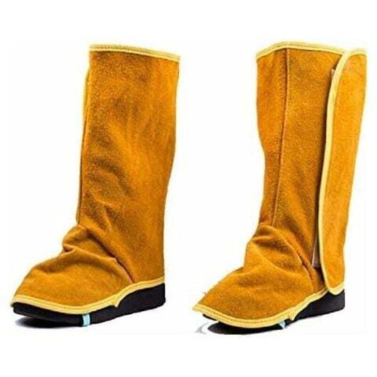 Leather welding gaiters, fire-resistant welding boot covers and shoes, heat and abrasion resistant welder's protective foot covers, shoe protectors