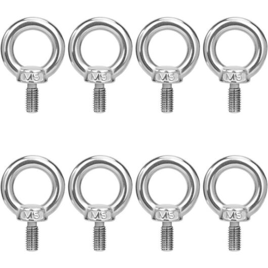 M5 Eyebolts Lifting Ring Eyebolt Rings Threaded Screw 304 Stainless Steel for Fastening Hanging Connecting 8 Pieces