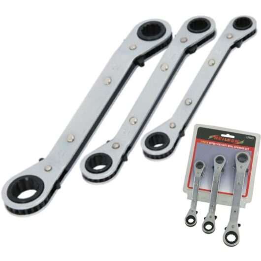 Neilsen - 3pc Offset Ratchet Spanner Set Ratchet Ring Spanners Metric 10 - 14mm