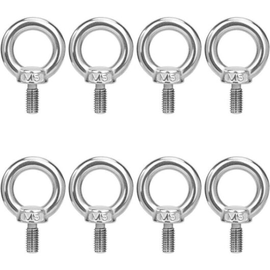 Never used] M5 Eyebolts Lifting Ring Eyebolt Rings Threaded Screw 304 Stainless Steel for Fastening Hanging Connecting 8 Pieces