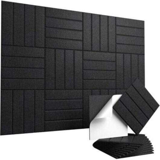 Pack of 12 Self-Adhesive Acoustic Panels - 30 x 30 cm High-Density Soundproofing Wall Panels for Noise and Echo Reduction, Black