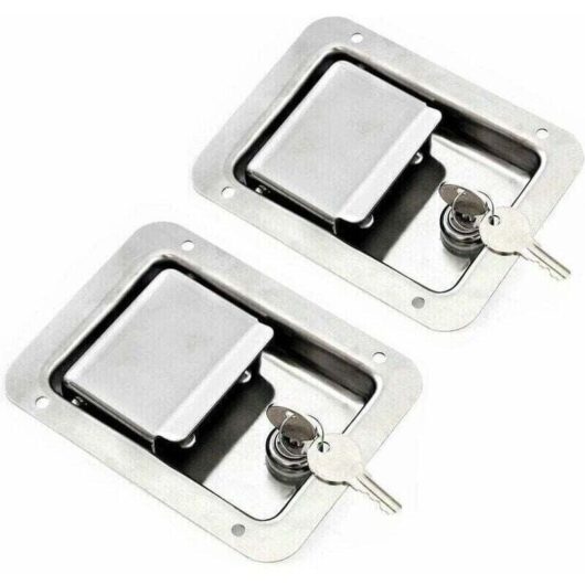 Pack of 2 stainless steel spring latches - Lock with key - Flush single handle for RV trailer door