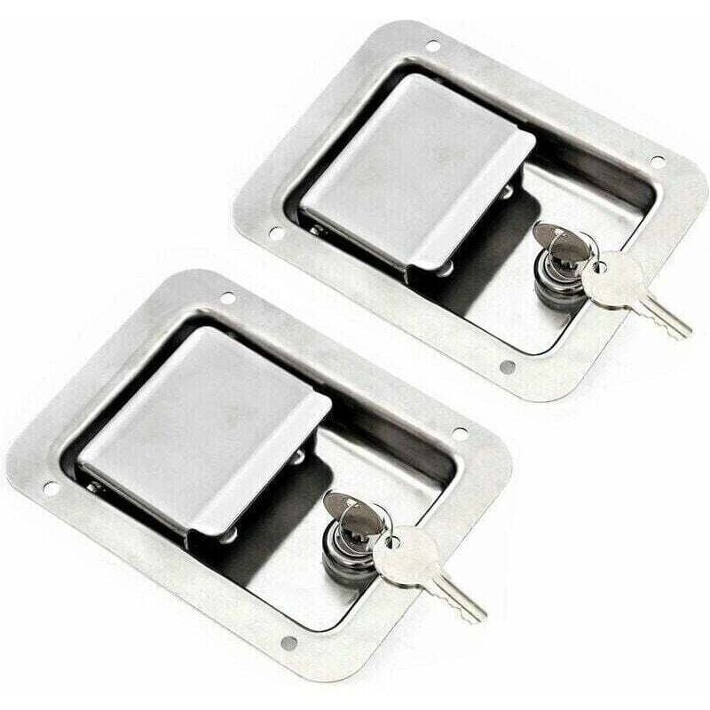 Pack of 2 stainless steel spring latches - Lock with key - Flush single handle for RV trailer door