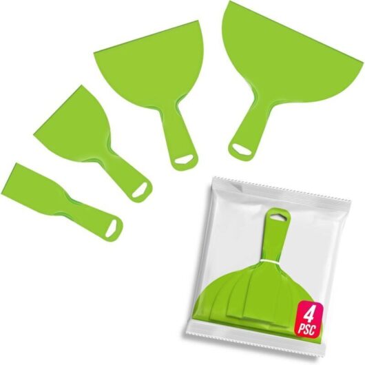 Pack of 4 putty knives, large pack size, flexible plastic paint scraper tool for filling, plastic wallpaper scraper, spatula scraper