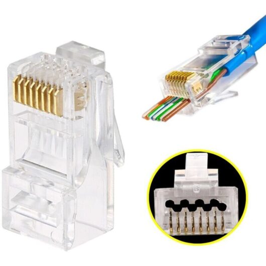 Pack of 50 RJ45 Cat6 Cat6a 23AWG Gold Plated 8P8C Ethernet Modular Plug UTP Connectors for Solid Unshielded and Standard Cables