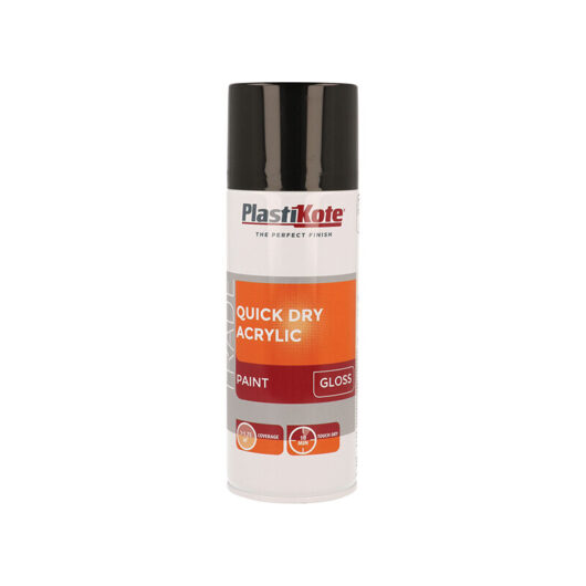 PlastiKote Trade Quick Dry Acrylic Spray Paint Gloss Black 400ml PKT71009